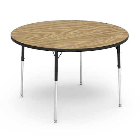 Virco 48 in. W, 48 in. L, 22-30 in. H, Medium Oak Top / Black Edge 4848R